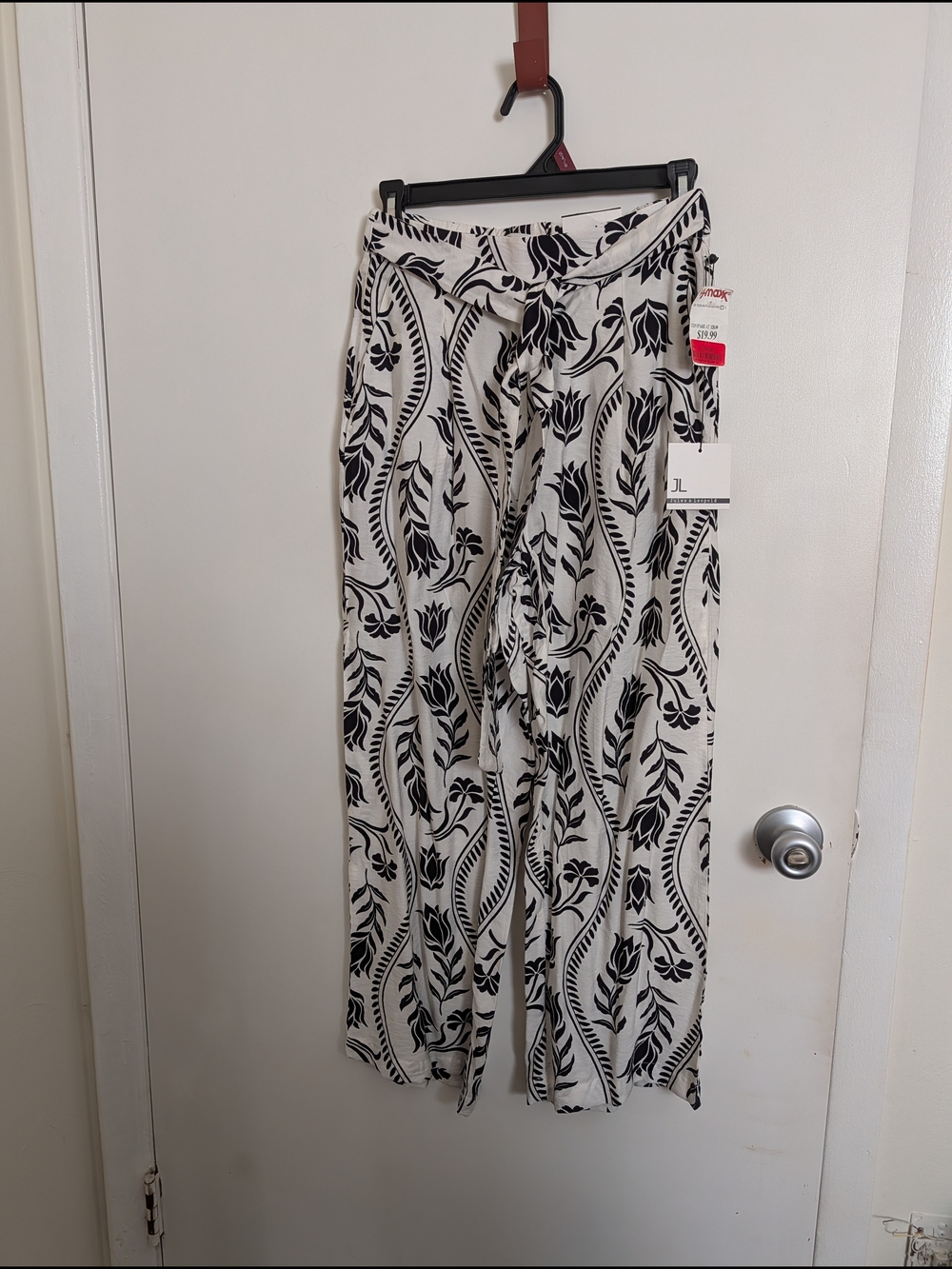 Jules & Leopold Black and White Printed Cropped Wide-Leg Pants